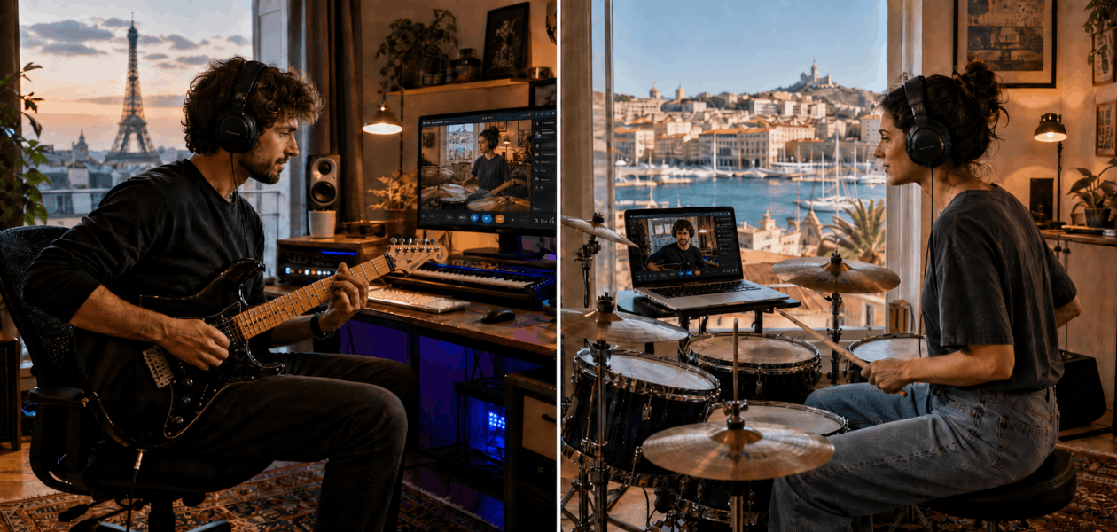 Deux musiciens en train de répéter à distance