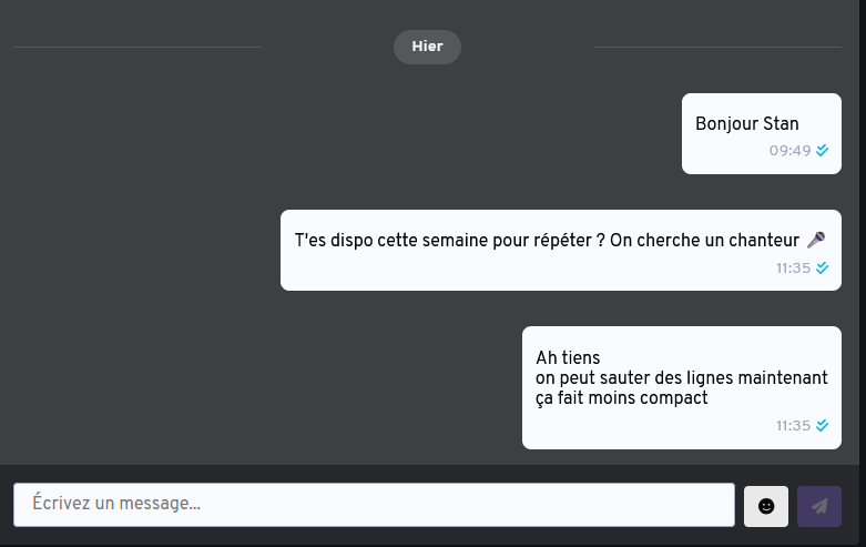 La messagerie supporte maintenant les messages sur plusieurs lignes