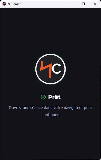 La nouvelle fenêtre d'état de NucorderDesktop affiche un état prêt