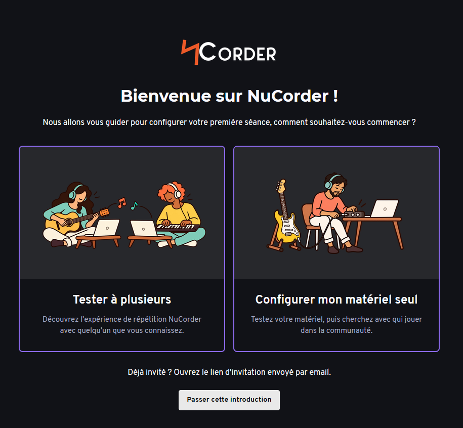 L'écran de démarrage de l'onboarding