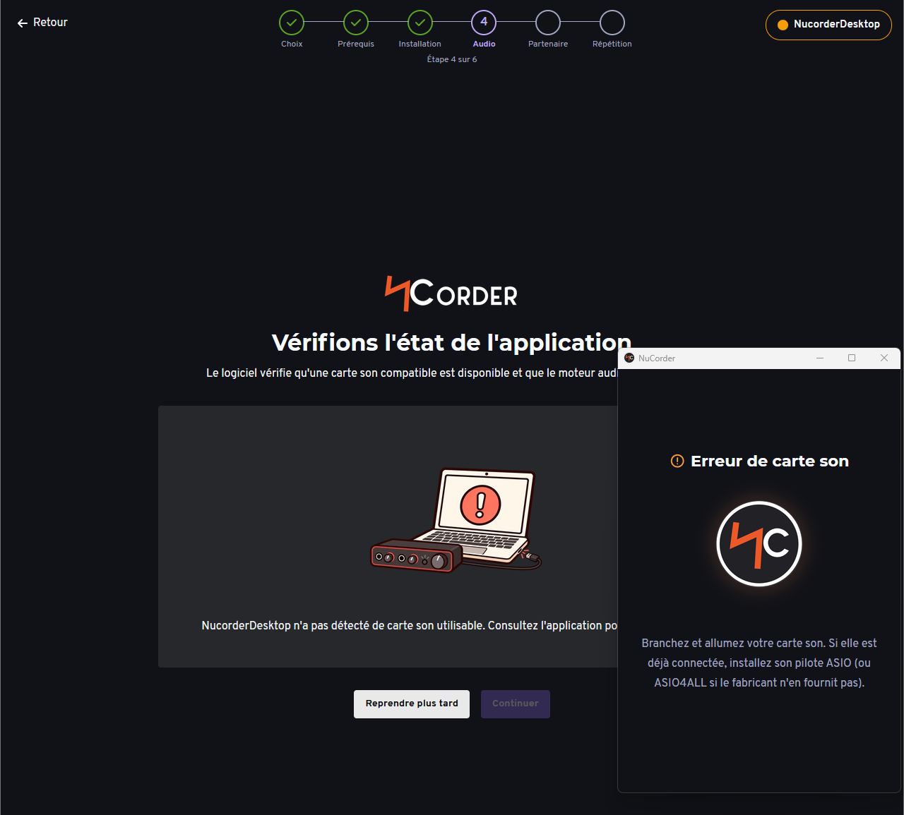 L'état de la carte son est remonté par l'application web et celle sur l'ordinateur