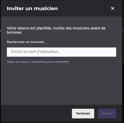 La modale d'invitation d'un musicien pour une répétiton plus tard