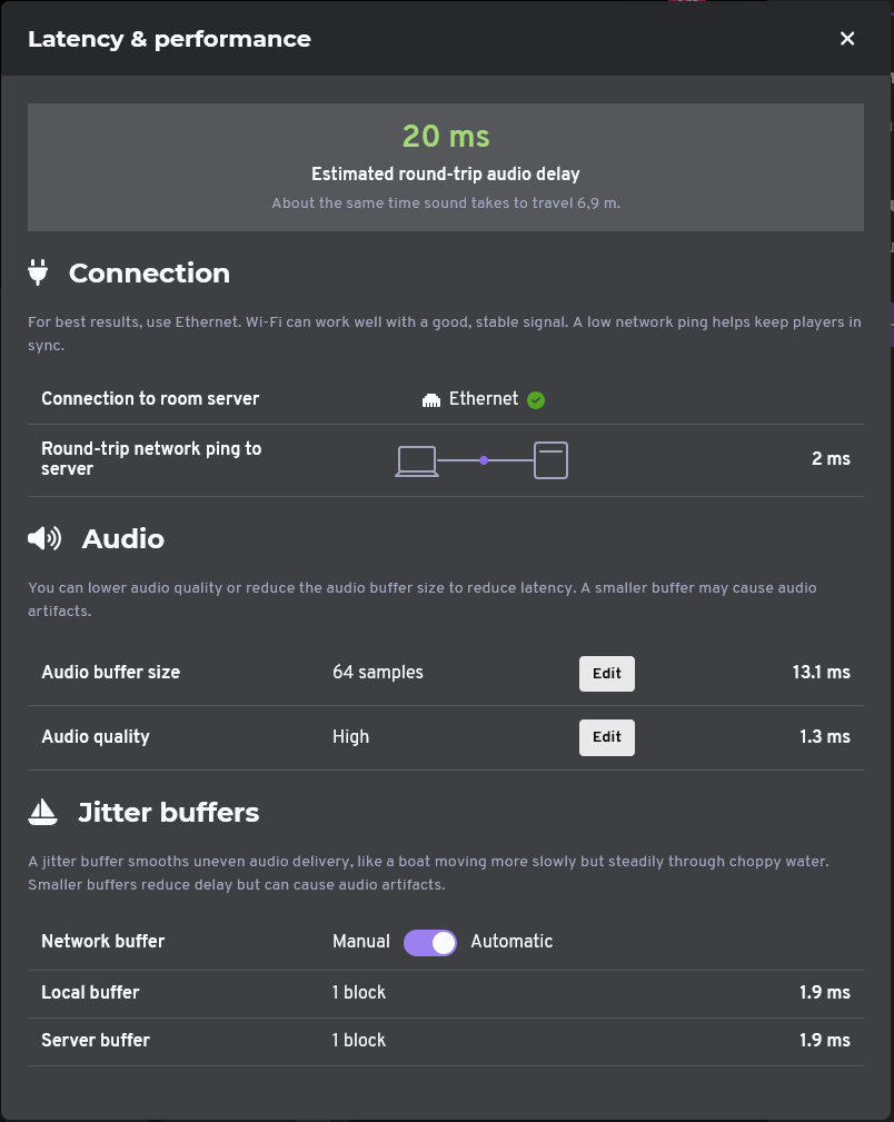 The Latency & performance dialog allows to tune the latency