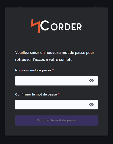 Formulaire de changement de mot de passe