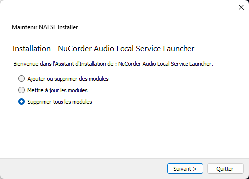 Assistant de désinstallation de NALSL