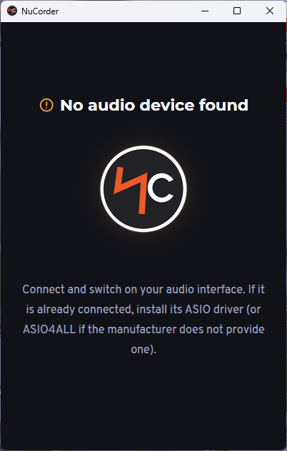 An error shows on NucorderDesktop on missing compatible soundcard