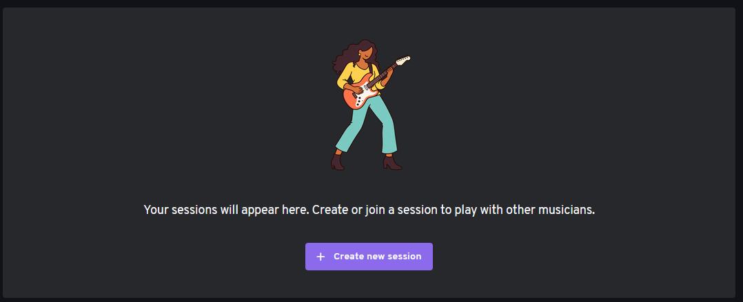 The rehearsal sessions index page and its create session button