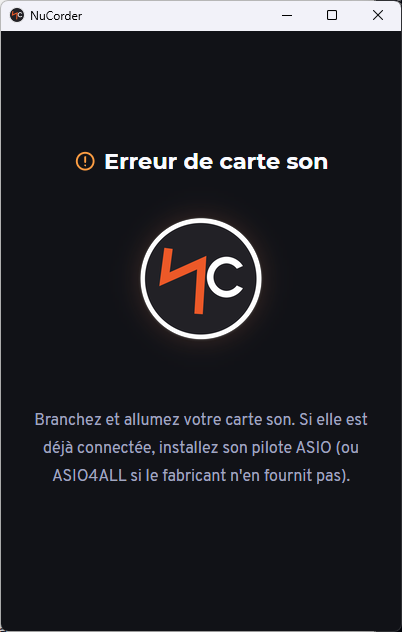 NucorderDesktop indique une erreur de carte son