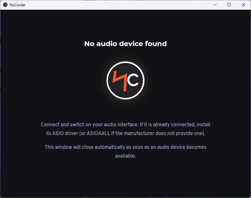 No sound card found screen on NucorderDesktop