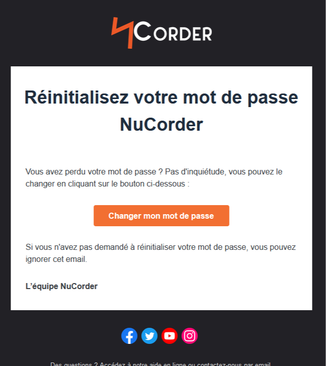 Email de ré-initialisation du mot de passe