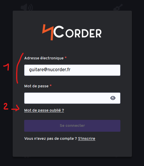 Formulaire de connexion et mot de passe oublié