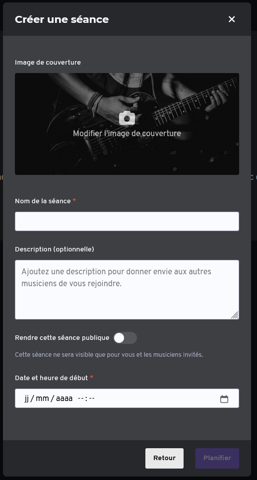Configuration d'une séance pour plus tard