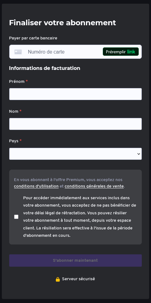 Formulaire de paiement